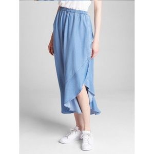 Gap Chambray Tencel Ruffle Wrap Midi Skirt XS